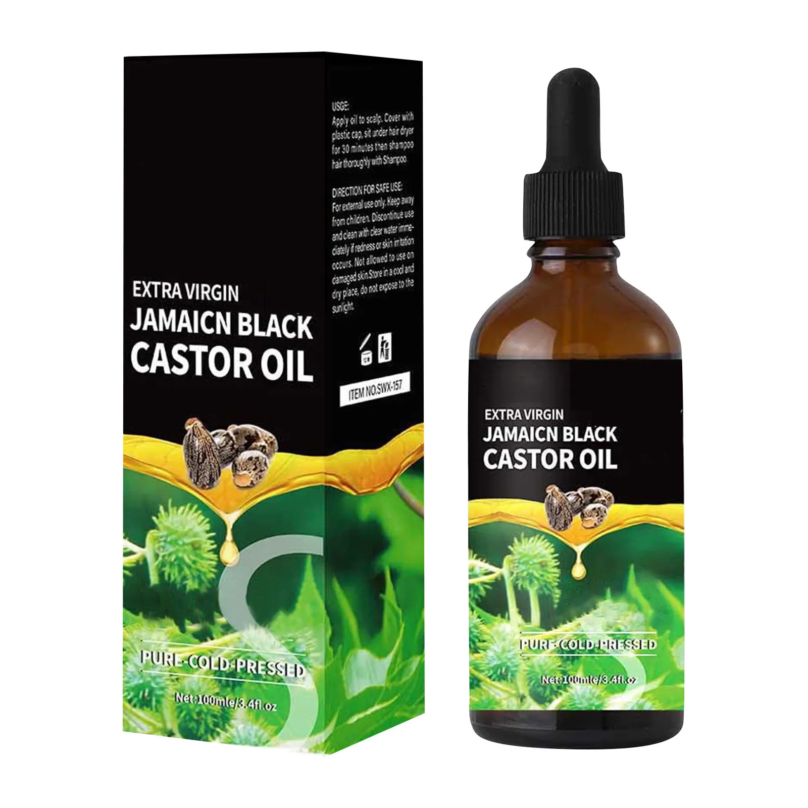 Jamaican Black Castor Oil Organic Castor Oil Cold Black Castor Oil Organic For Body Hair Skin,Massage Oil Hair Nourishing 100ml