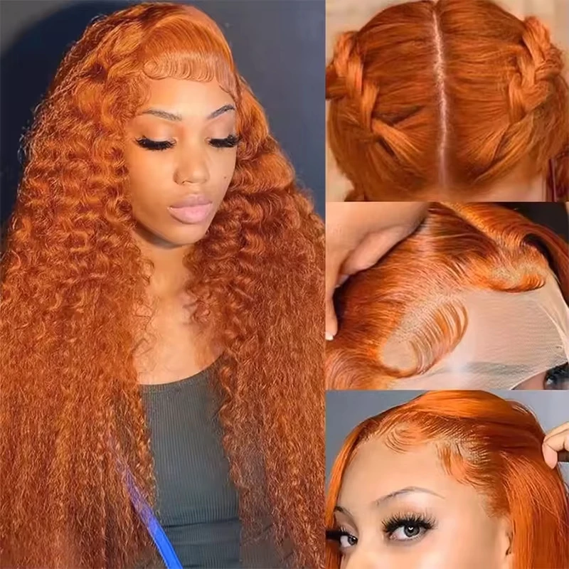 350 Orange Ginger Water Deep Wave Human Hair Wigs 13x4 HD Transparent Lace Frontal Wig 250% Density 32Inch Pre Plucked Remy Hair For Women