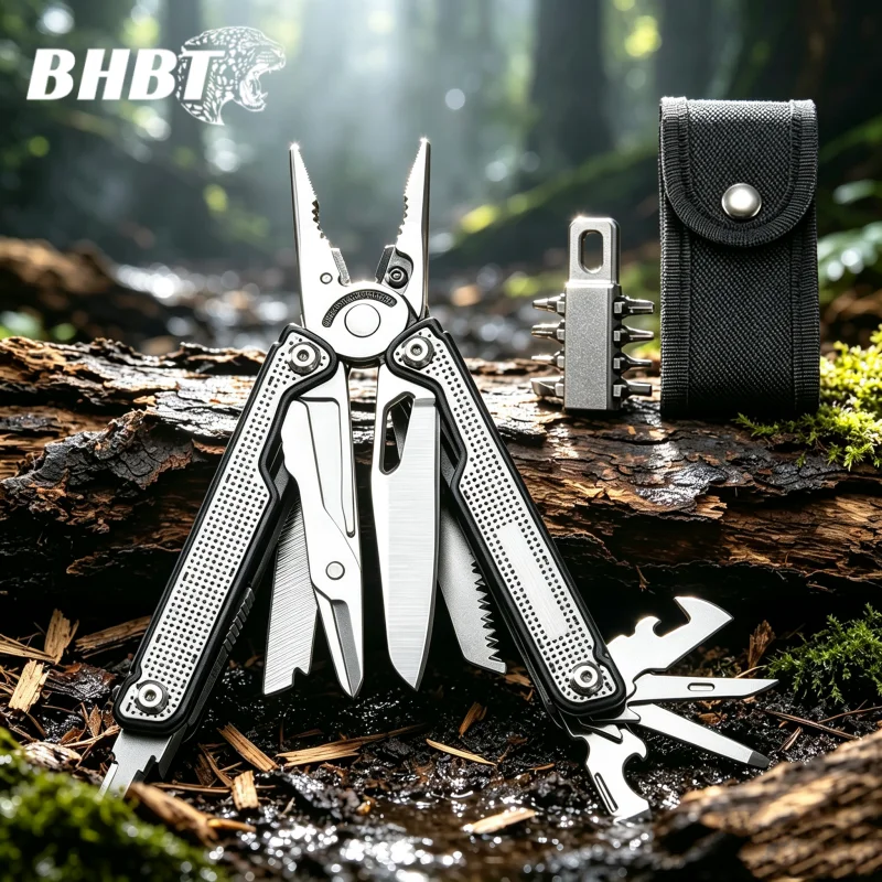 BHBT 25 in 1 Multitool Pliers EDC Pocket Knife Portable Outdoor Camping Survival Multi Functional Hand Tool with Bits Gift Men
