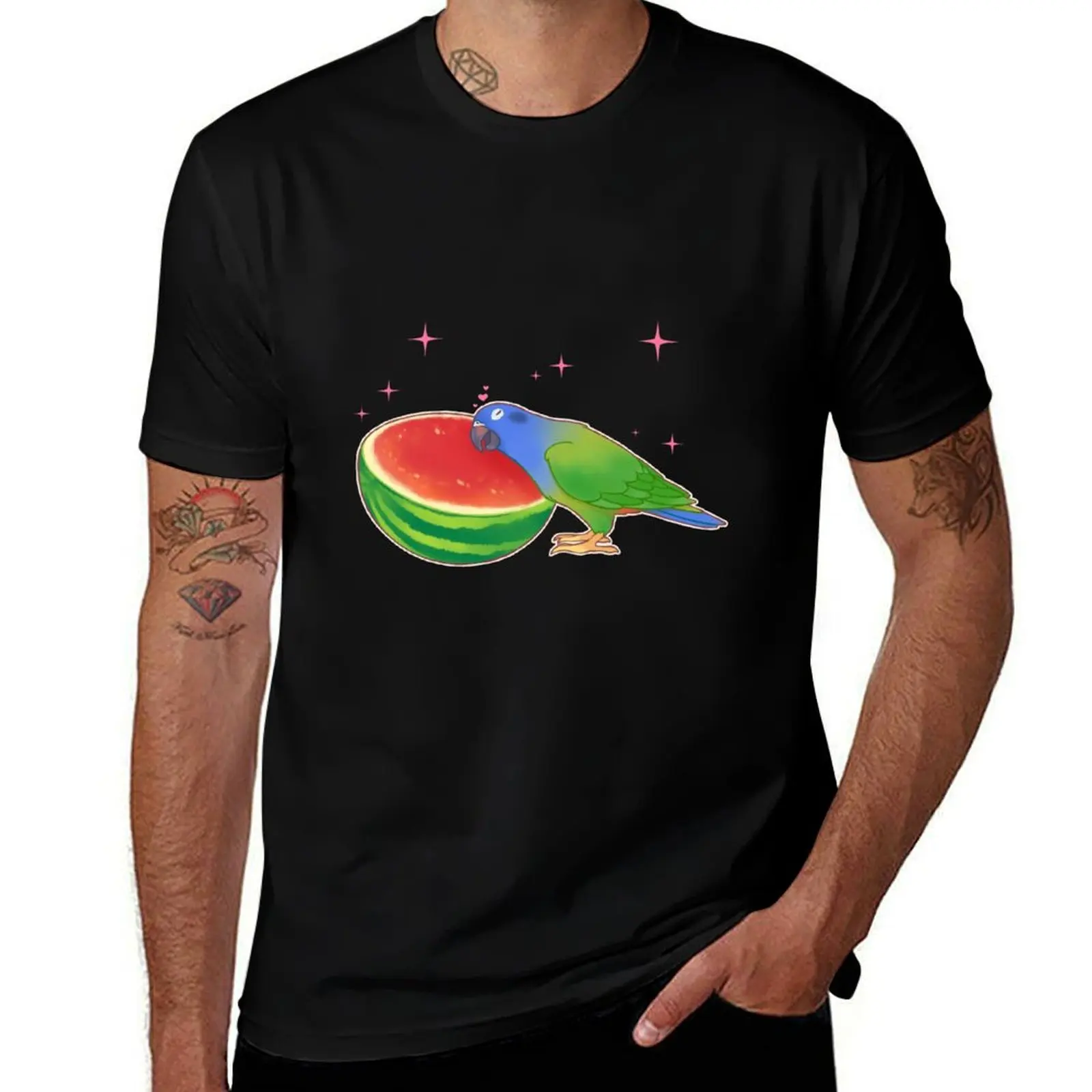 Parrot loving a watermelon T-Shirt t shirt man casual t shirt for man 100 percent cotton T-Shirt