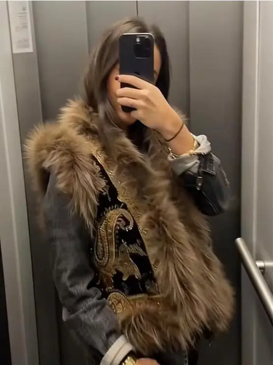 Street Women's Embroidery Fur Patchwork Vests Stand Collar Sleeveless Female Waistcoats 2026 Spring Lady Chic Party Furry Tops
