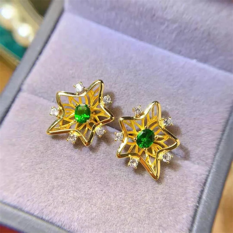 أقراط ديوبسيدي من الكروم الطبيعي مصنوعة من الفضة الإسترليني عيار 925 وأحجار كريمة أصلية مع شهادة هدية للذكرى السنوية العصرية #6