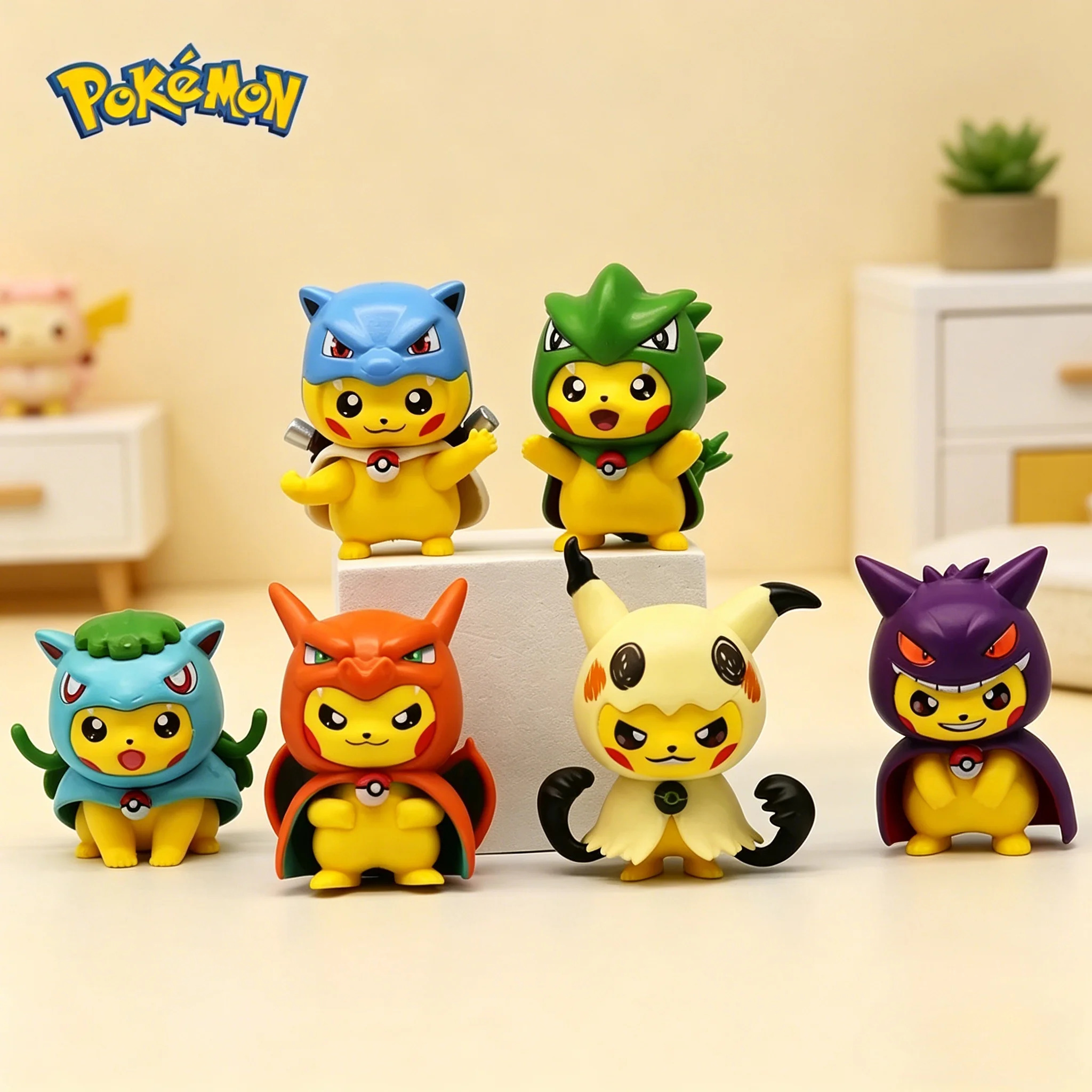 Juego de 6 figuras de Pokémon para cosplay, Pikachu disfrazado, modelo de PVC de acción Kawaii, colección de adornos de escritorio, juguetes para niños