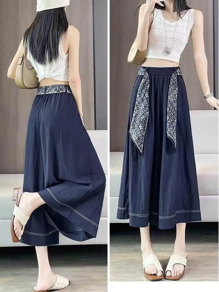 Slimming High Waist Wide Leg Pants Draped Style Thin Summer New Women's Casual Loose Fit Trousers Skirts Fashion Pear Shape