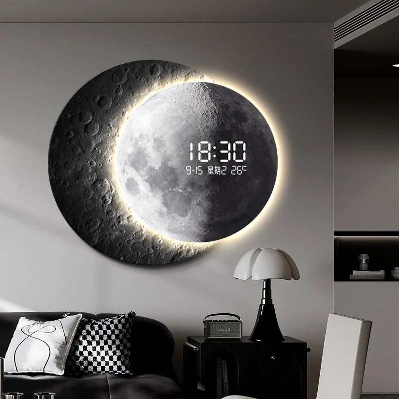 Advanced sense 2025 TV background wall light luxury moon sofa with clock living room circular porch mural lamp