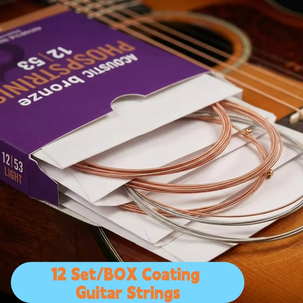 12 jeux/boîte de cordes de guitare électrique avec revêtement de marque, pour guitare acoustique 16002 16027 16052, accessoire de guitare folk en bronze phosphoreux et Nickel