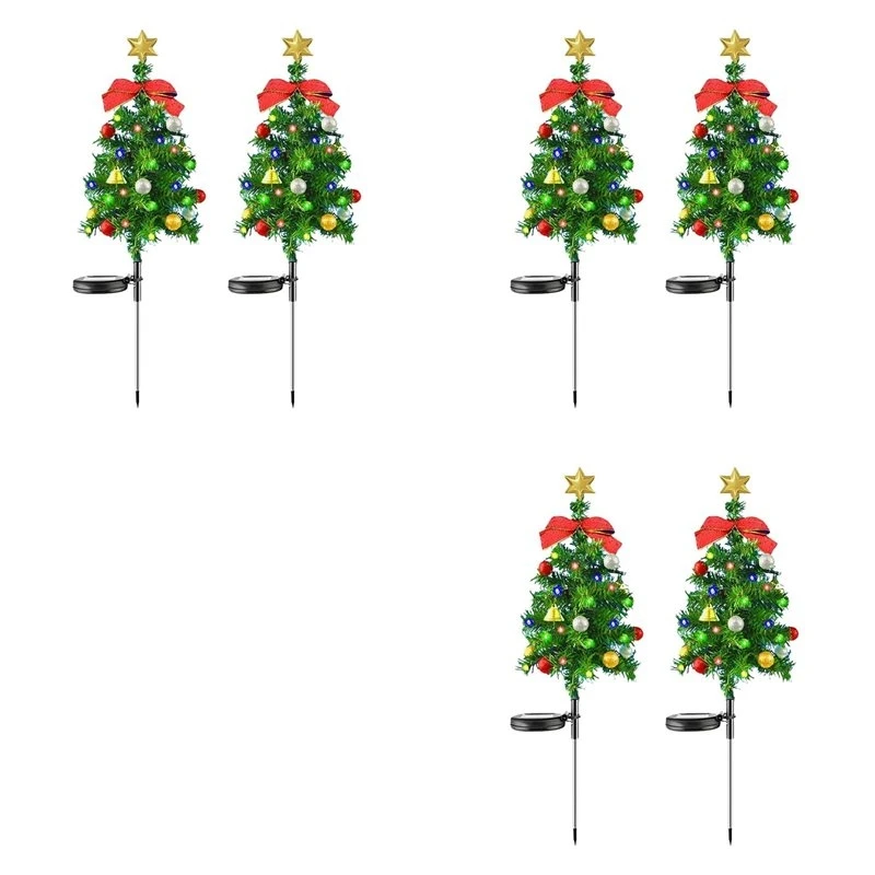 T19C 6PCS Solar Christmas Tree Lights Outdoor Waterproof Solar Lights Xmas Tree Stake Lights Christmas Decorations