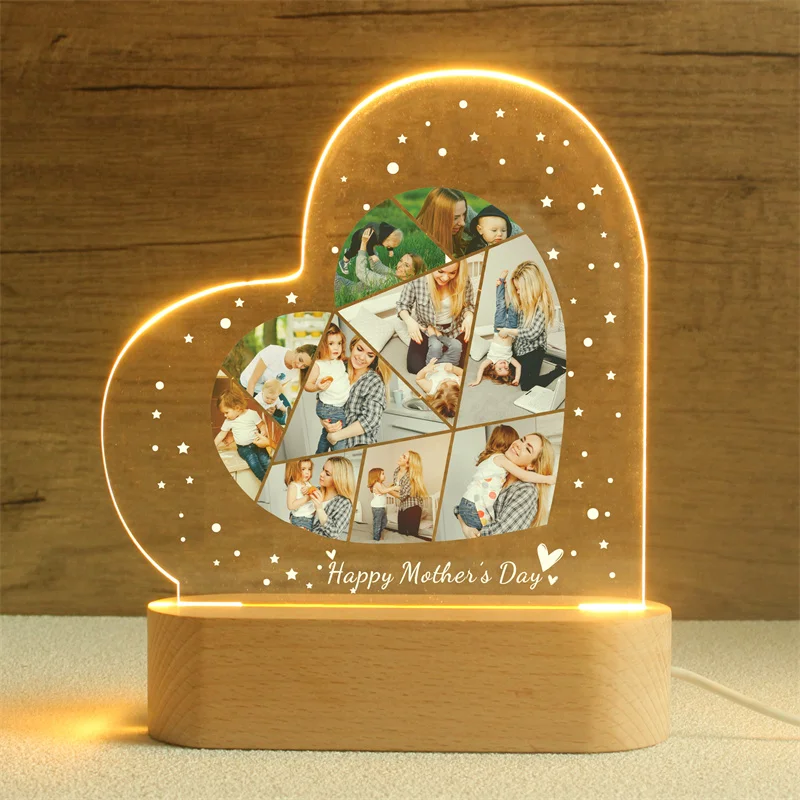 Personalized Heart Shaped Photo Night Light,Custom Photo Collage Lamp,Gift for Mom,Photo Lamp, Photo Collage Gift