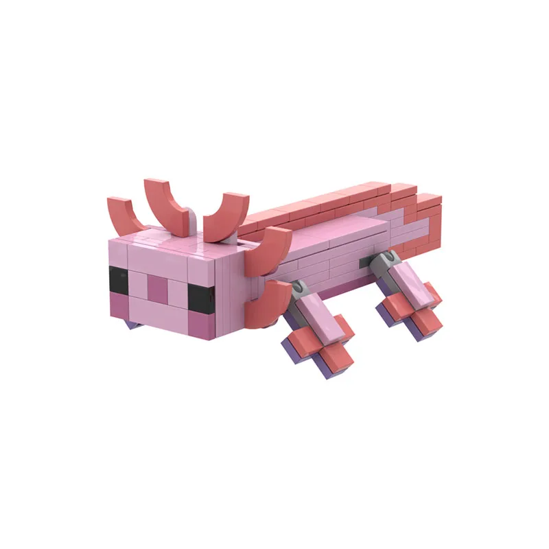 MOC Cute Pink Axolotl Building Block Kit Animal Lizard Hexagonal Dinosaur Fire Salamander Mini Doll Model DIY Kid Toy Gift