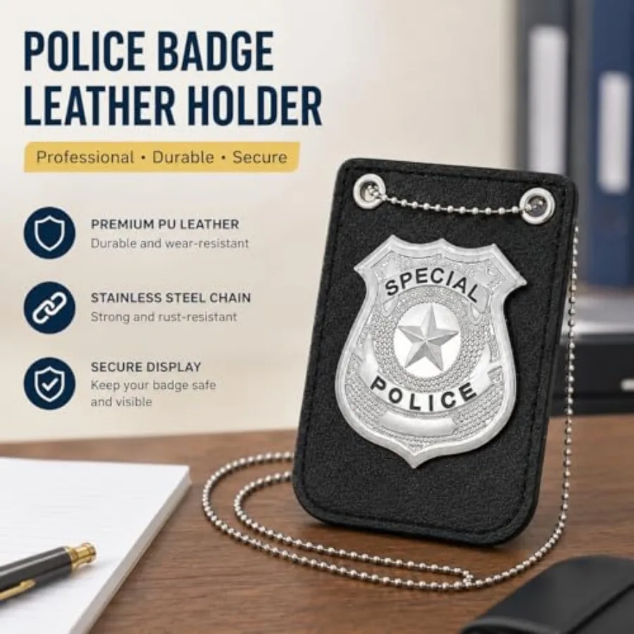 iMagitek 2 Pcs Police Costume Accessories for Adults Police Badge with Chain and Belt Clip for Cop Play Costume Accessories Pol view 6