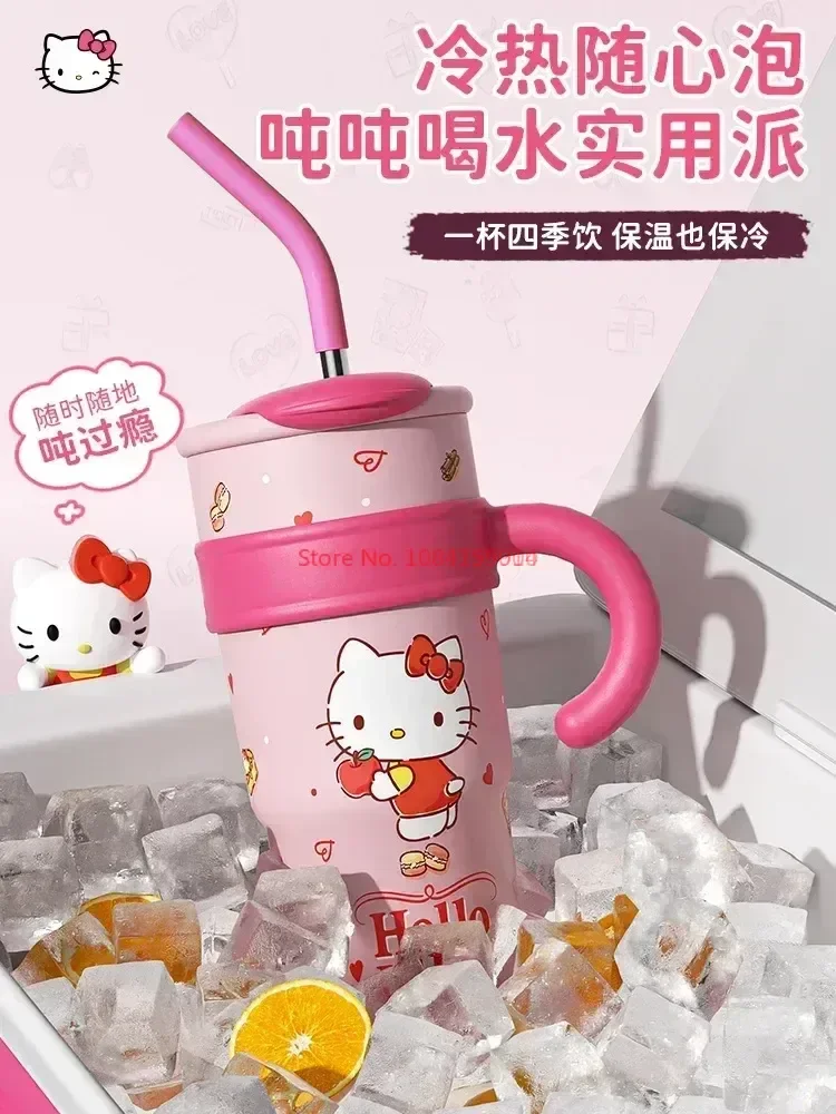 700/1200ml Sanrio simpatica bottiglia d\'acqua isolata Hello Kitty tazza termica di paglia di grande capacità My Melody Cartoon Child tazza