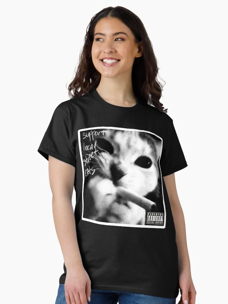 

Smoking Cat Graphic Print Summer Luxury Brand Pure Cotton Men's and Women's T-shirt Short Sleeve Trend Fashion Street