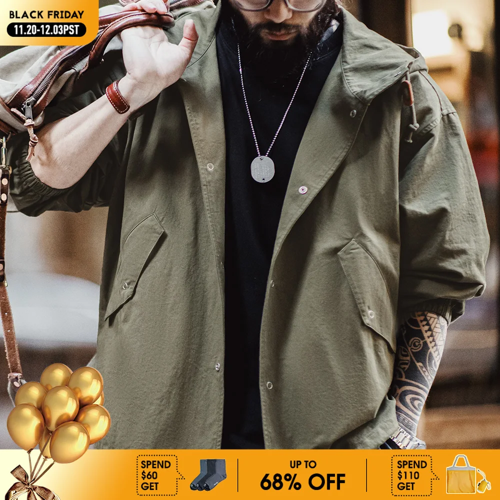 

Maden винтажная зеленая куртка с капюшоном M51 свободное короткое пальто «рыбий хвост» мужская универсальная верхняя одежда с карманами со скрытой планкой на пуговицах