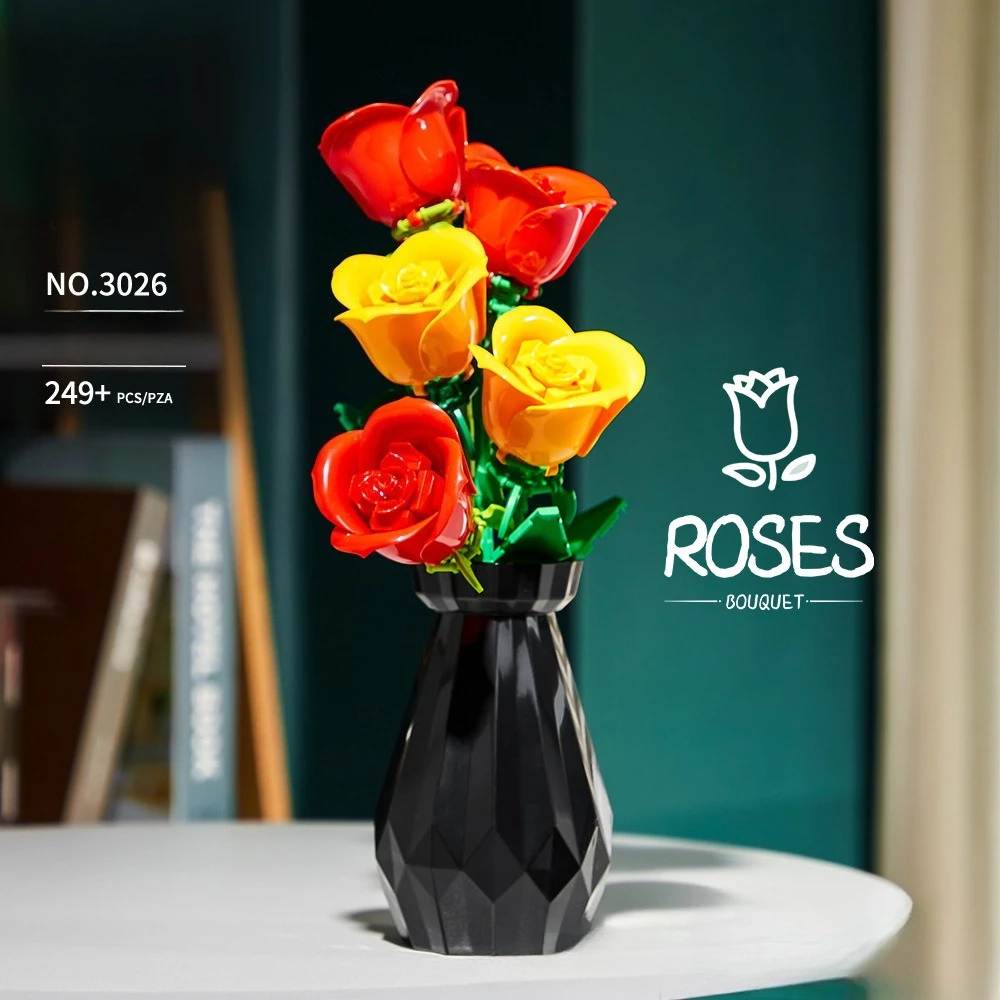 3025 Tulip / Rose Flower Bouquet Mini Building Blocks DIY Assembly Toy Desktop Ornament Gift for Girls