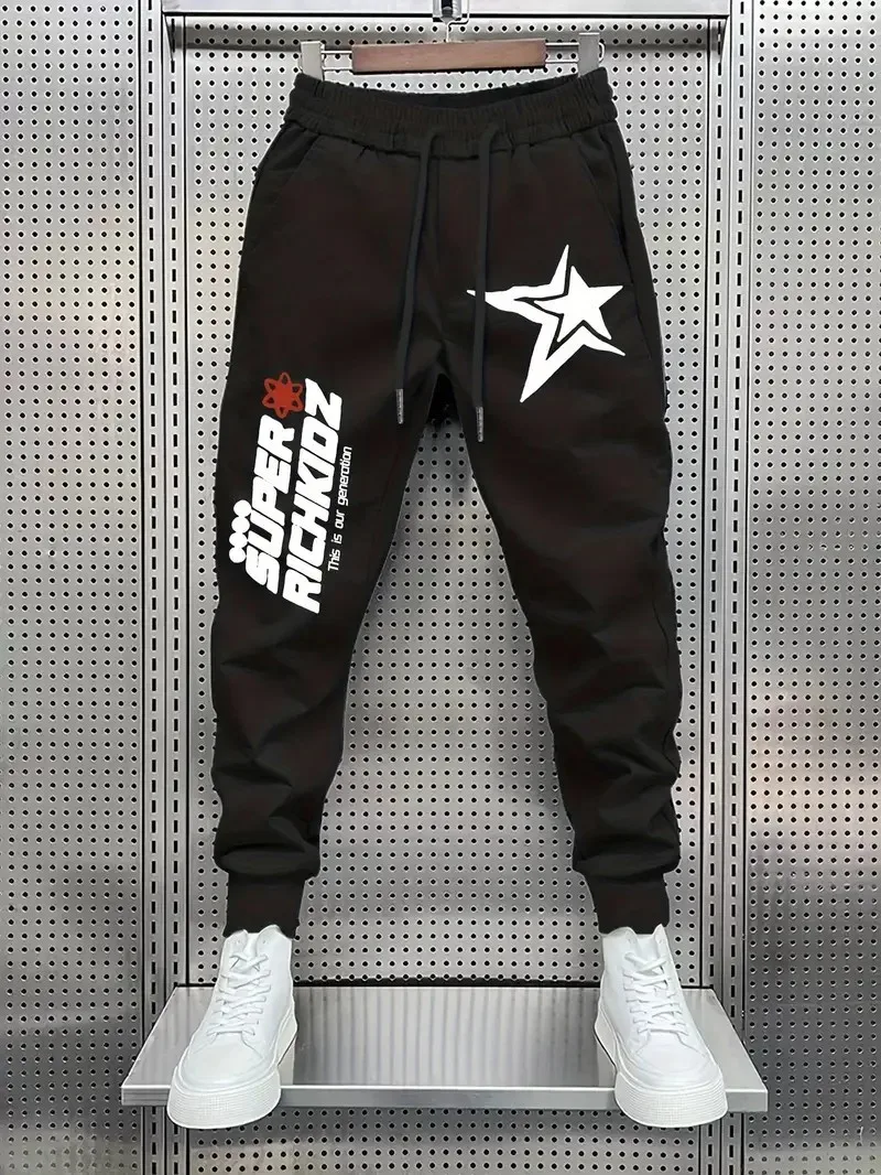 

Лидер продаж, осенние мужские модные удобные теплые брюки с принтом звезд на шнурке, уличные брюки в уличном стиле, мужские спортивные штаны