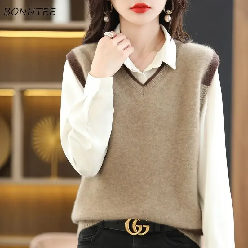 Sweater Vests Women Leisure Baggy Temperament Office Lady Winter Knitted Vintage Warmer Mature Chic Sleeveless Designed Trendy