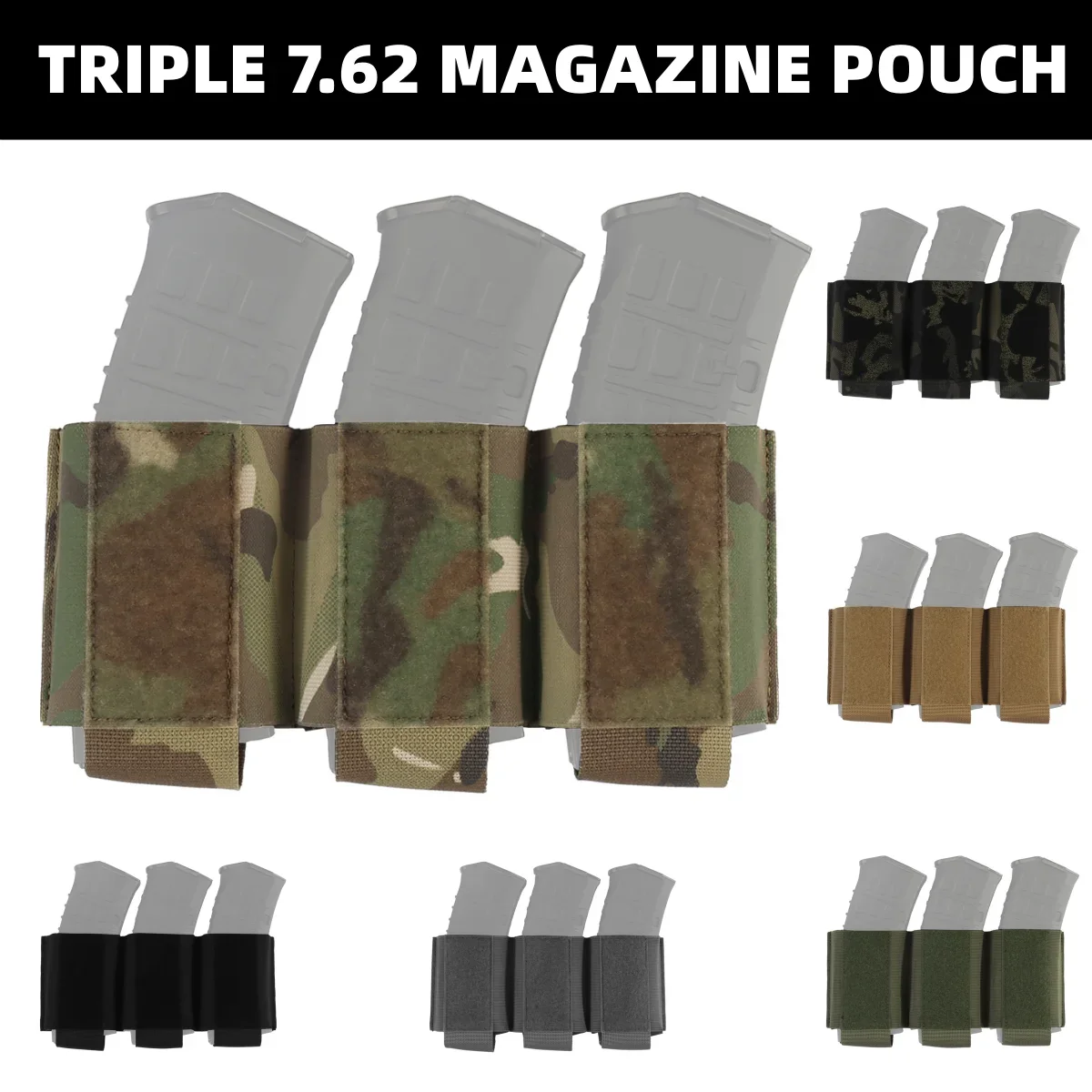 

Tactical Triple 762 Magazine Pouch Elastic Retention Hook&Loop MAG Holder Built-in Plate Carrier Vest Accessory Hunting Airsoft