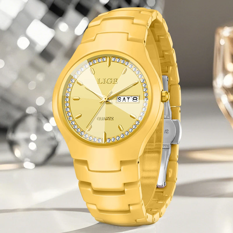 LIGE 2026 ساعات نسائية فاخرة موضة الماس كوارتز ساعات المعصم مقاوم للماء تاريخ الأسبوع ساعة سيراميك هدايا السيدات Reloj Hombre #2