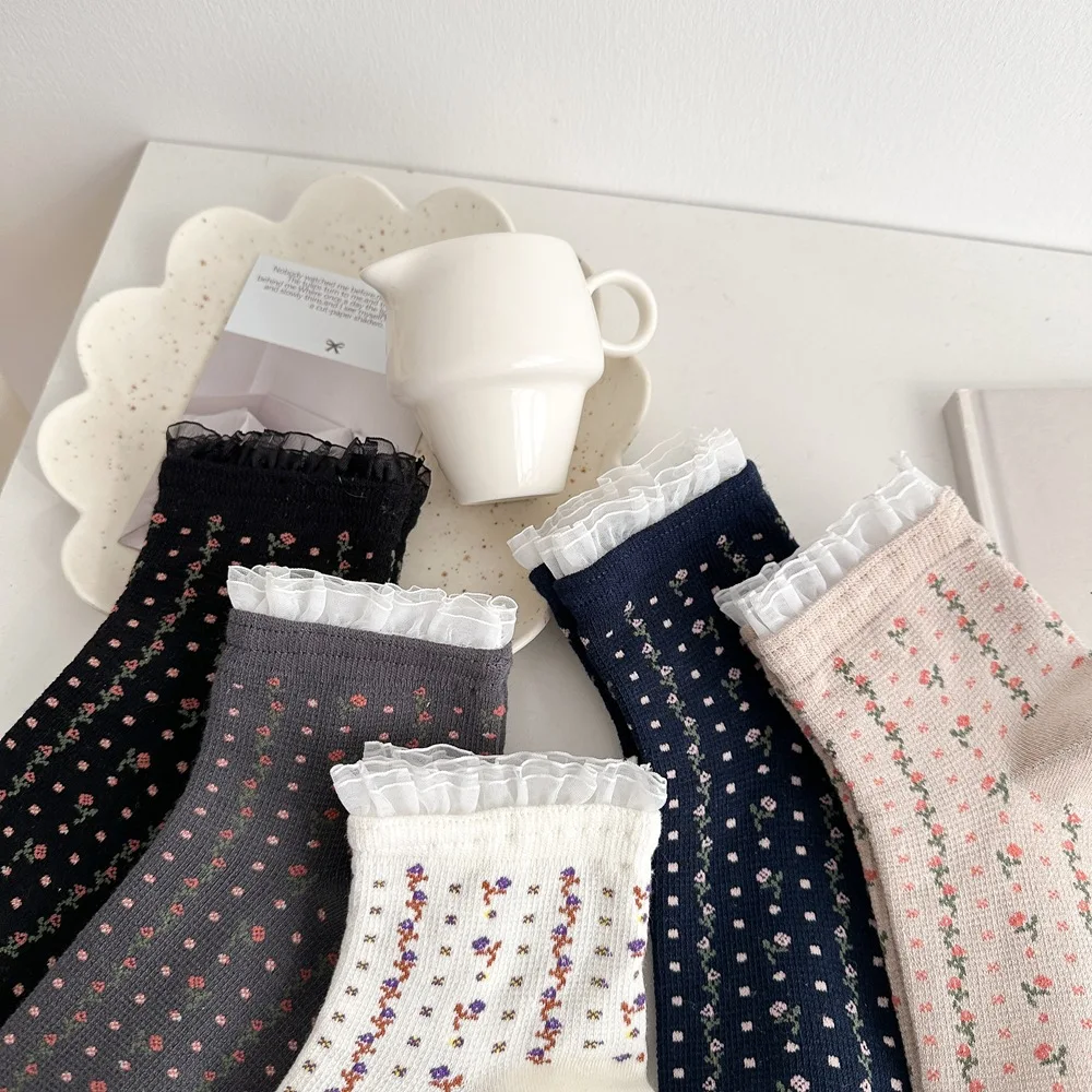JK Lolita Lace Ruffle Socks Women Summer Cotton Thin Breathable Low Cut Ankle Short Socks Flower Embroidery Cute Low Tube Socks