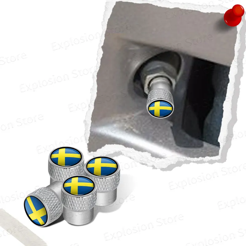 4pcs Swedish Flag/Prancing Moose Emblem Car Wheel Tire Stem Air Valve Caps Covers For Volvo V40 V60 XC40 XC60 XC90 S40 S60 Decor