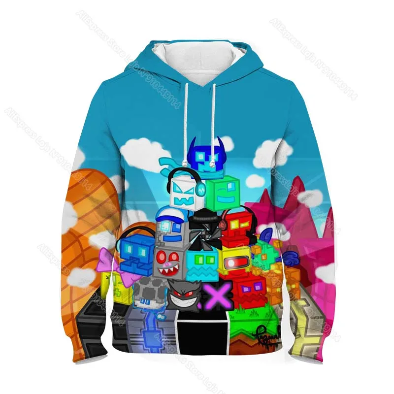 Kids Angry Geometry Dash 3D Print Hoodies Boys Girls Cartoon Anime Sweatshirts Tops Children Casual Pullovers Outwears Sudadera