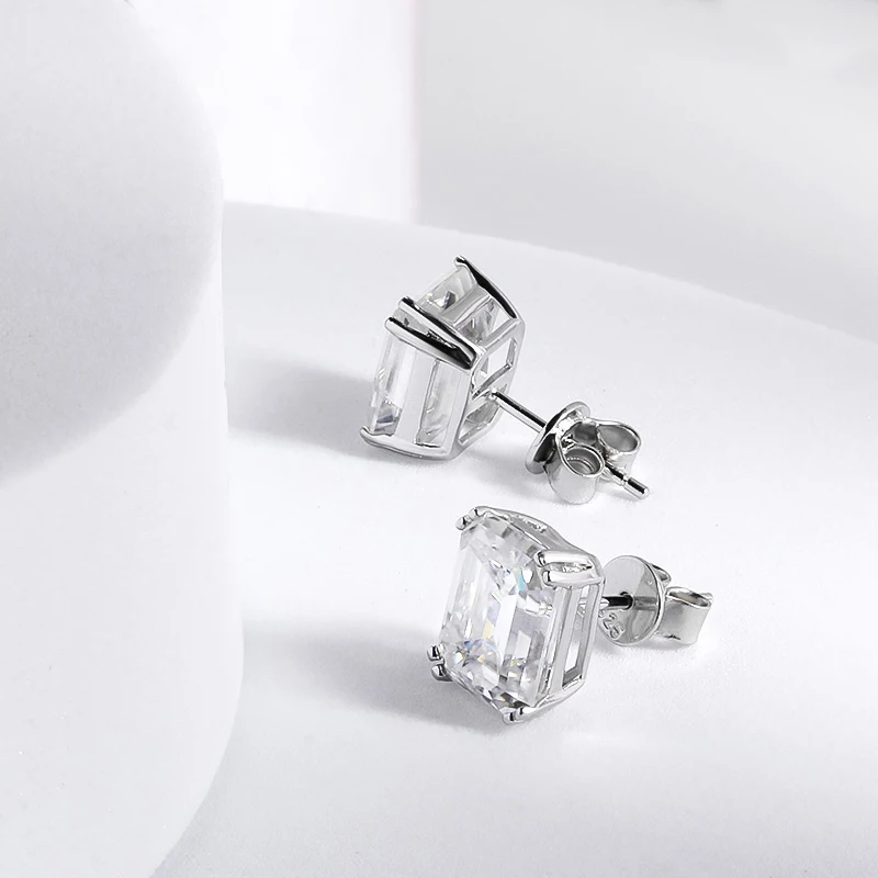 OEVAS 8cttw Emerald Cut D Color Real Moissanite Stud Earrings For Women 100% 925 Sterling Silver Gift Fine Jewelry