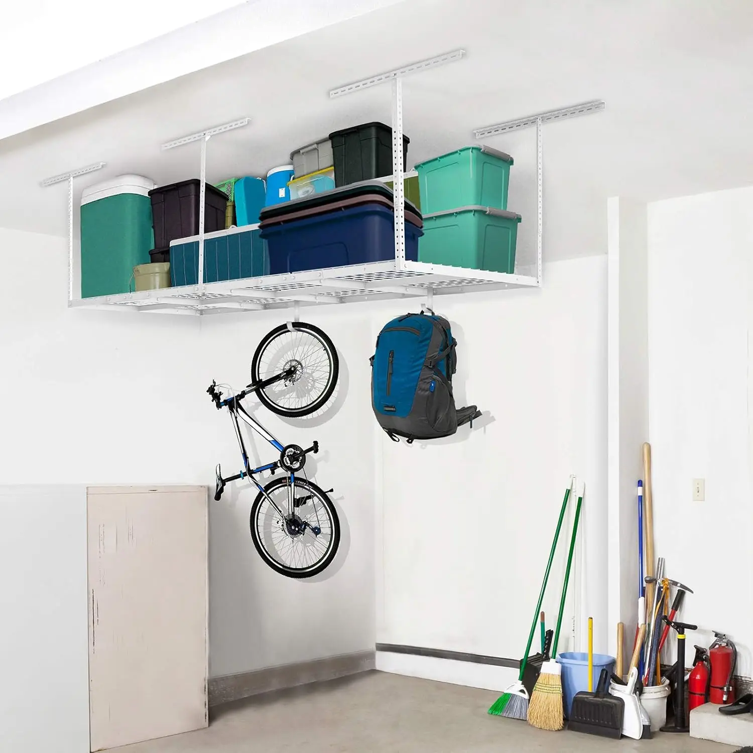 4x8 Overhead Garage Storage Rack w/Hooks Adjustable Ceiling Storage Racks, 96" Length x 48" Width x 40" Height