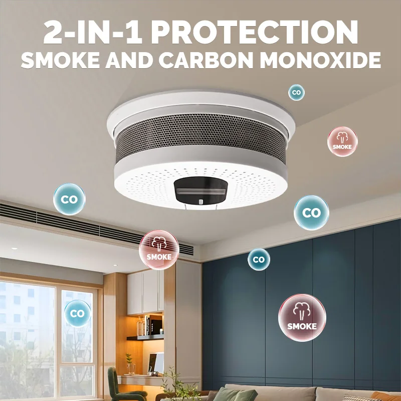 2 in 1 Smoke and Carbon Monoxide Detector,Security Protection,	 Fire Alarm,LCD Display,10-year Smoke Sensor,Low Battery Warning