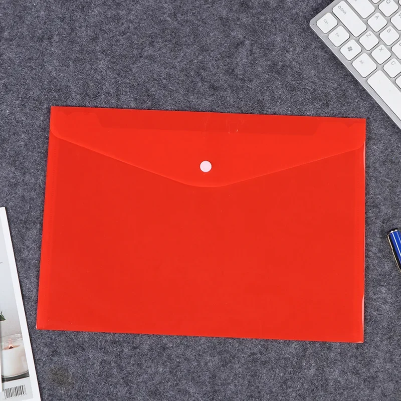 50pcs/lot A4 Transparent File Button Bags PP Plastic Envelopes Colour Files Archive Office Pockets Business Ticket Storage Bags