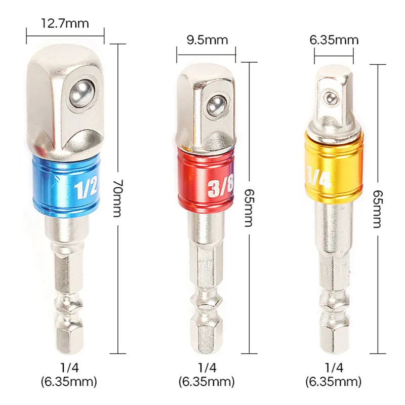3Pcs/Set Alloy Steel Socket Adapter Hexagonal Screwdriver Conversion Connecting Rod 1/4 " 3/8 " 1/2" Electric Tool Accessories