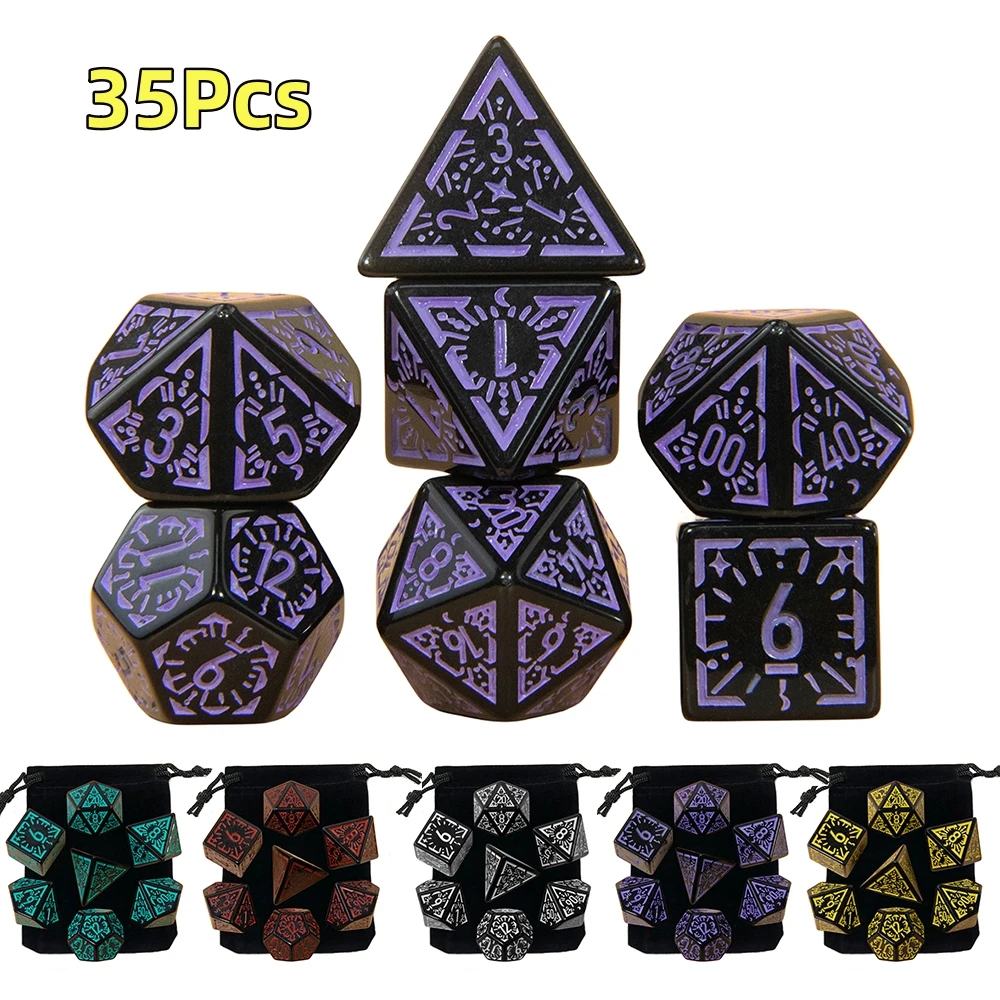 35/21/7Pcs Zestaw kości DND Wielostronne kostki wielościenne D4 D6 D8 D10 D12 D20 do gier fabularnych Gra planszowa Matematyczna gra stołowa RPG
