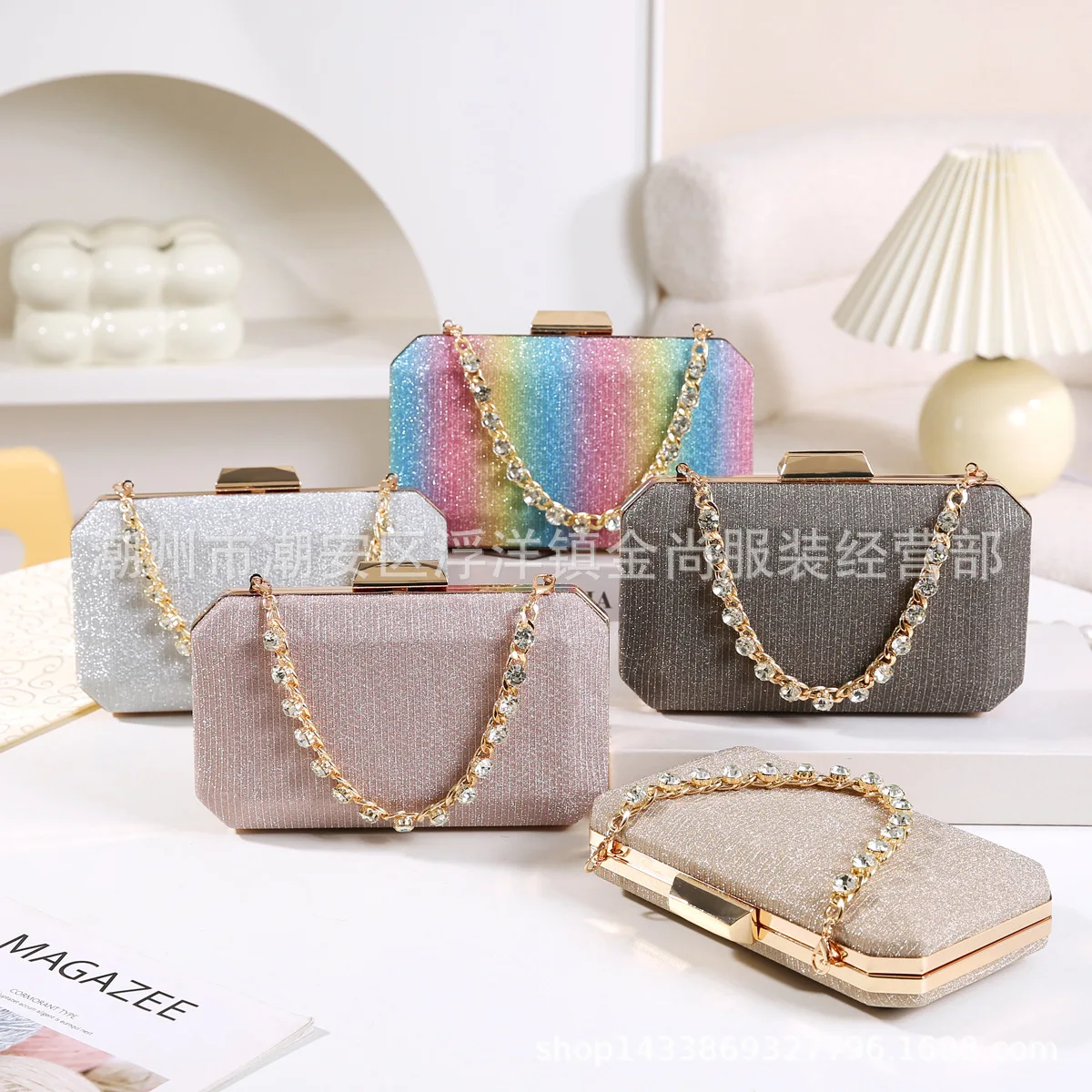 

Diamond Portable Dinner Clutch Bag Women's Shiny Rhinestone Fashion Party Banquet Evening Dress Shoulder Crossbody Handbag Bag