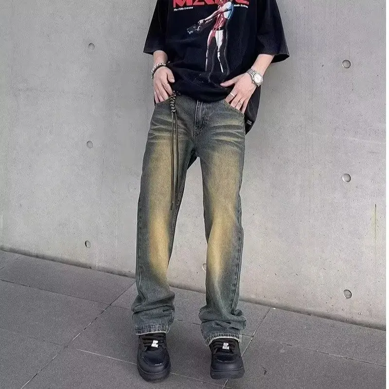Flared Jeans for Men Baggy Wide Leg Street Vintage Designer Summer Streetwear Trousers Autumn Fashion Y2k Original Denim Pants