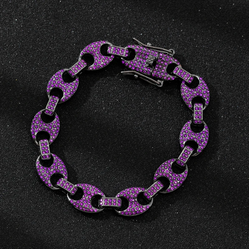HipHop Men Women 12mm Coffee Bean Cuban Link Chain Bracelet Bling Iced Out Rhinestone Paved Miami Cuban Chain Jewelry
