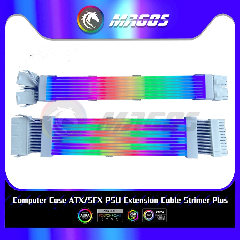 GPU Extension Cable ARGB Plus Rainbow Neon Line LED Light Cover ATX 24Pin 8Pin 3X8Pin Extender Cord Not Lian Li Stimer Plus