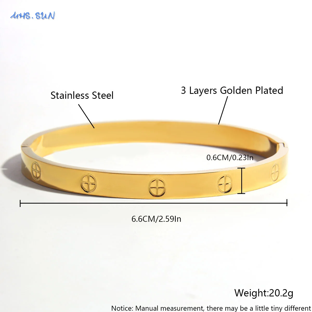 MHS.SUN European and American Stainless Steel Cross Pattern Bangle Gold Plated Luxury Personality Jewelry Bracelet For Women Men