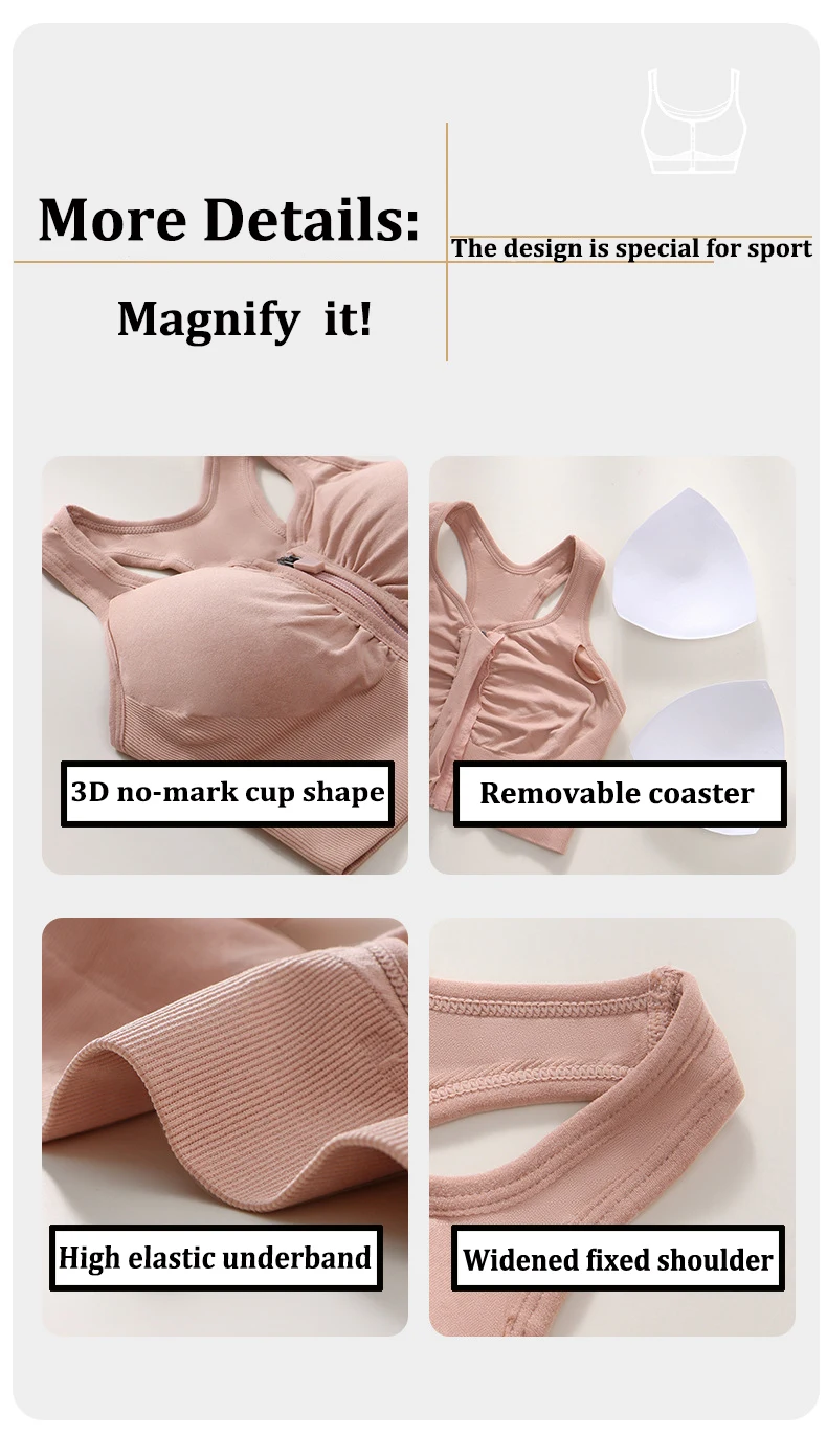 CZGUKE Damen Sport-BH mit Reißverschluss, Plus Size, stoßfester BH, Damen Yoga-Lauf-Fitness-BH, Damen-Unterwäsche – Detail 15