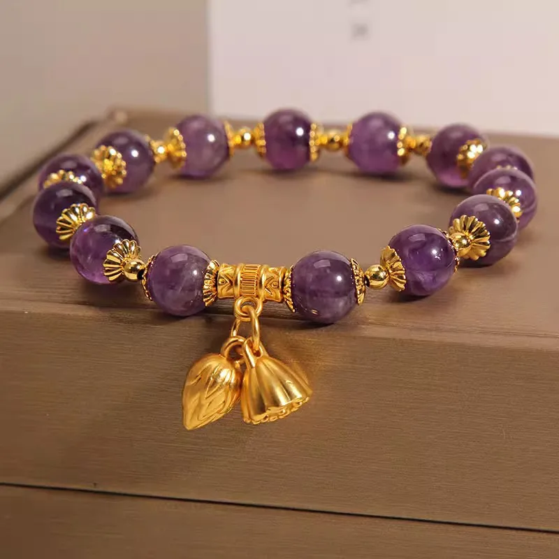 

Amethyst Bracelet Women's Light Luxury Premium Lotus Pendant Bracelet