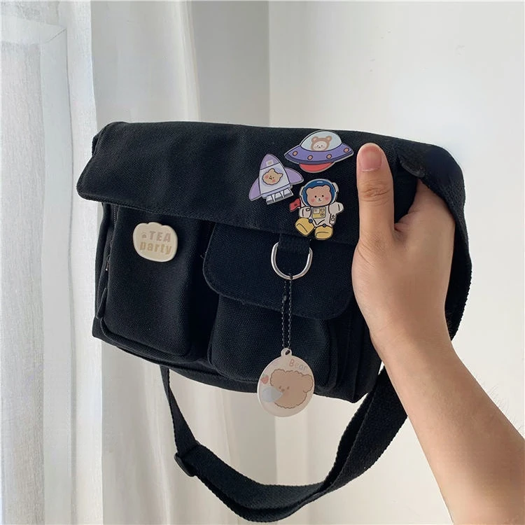 Leinwand Diagonal Umhängetaschen Jugend Mode Casual Damen Handtasche Schulter Tasche Einfarbig Messenger Taschen für Mädchen Schule Taschen – Detail 10