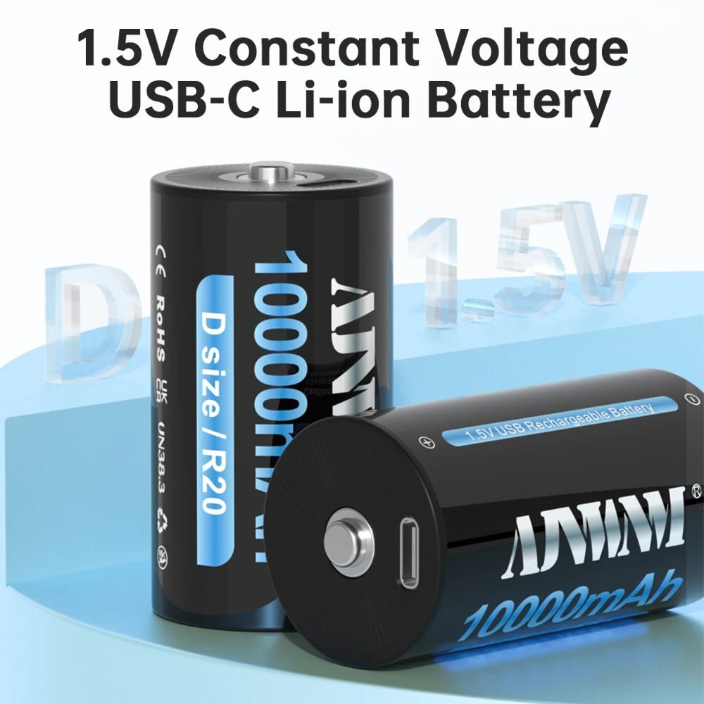 AJNWNM-1.5V D 사이즈 충전식 배터리 유형 D USB 충전 R20 LR20, 리튬 배터리 D 셀 가스 스토브 온수기
