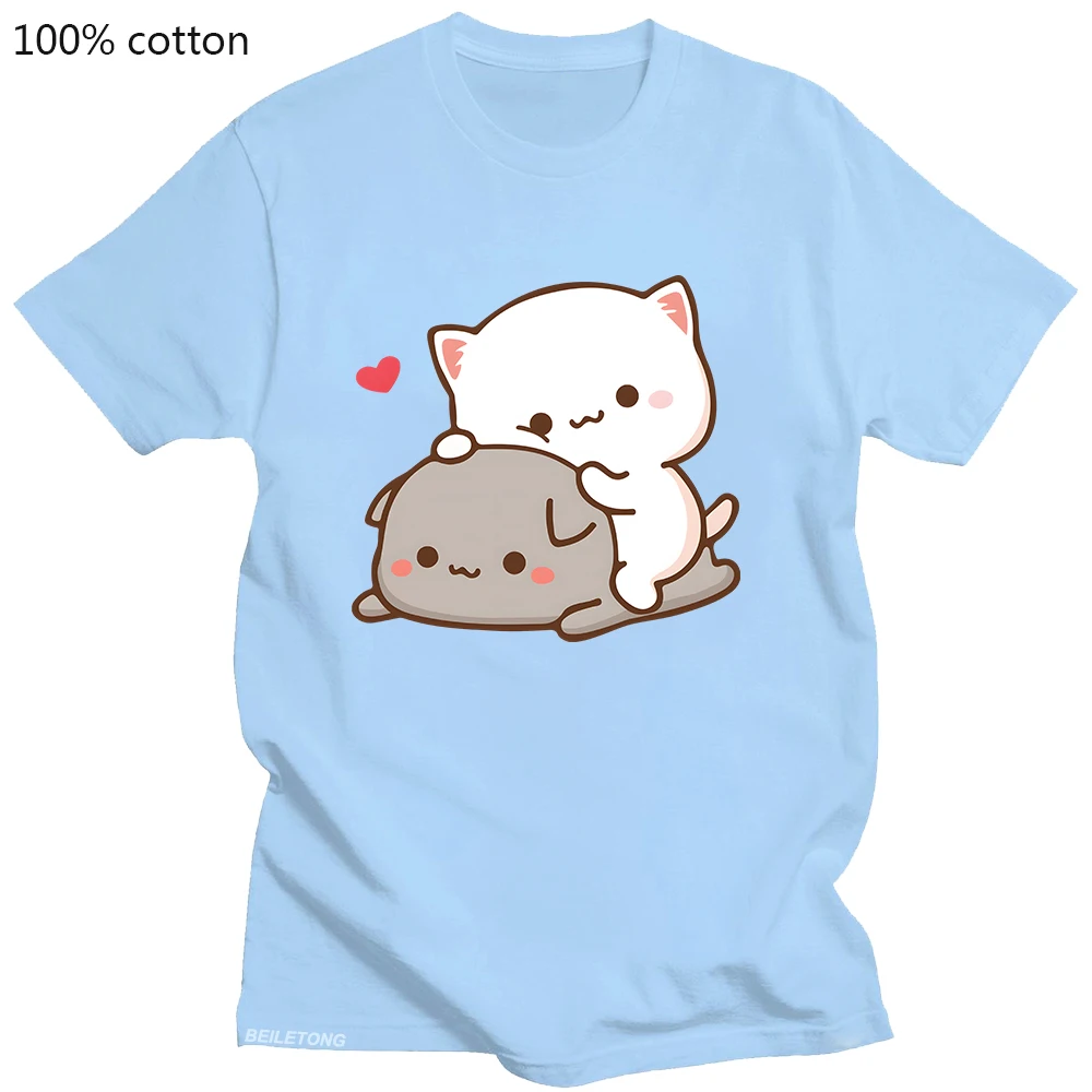 Camiseta Peach Cat Goma y Mochi, nueva camiseta de estilo veraniego para mujer, camiseta con estampado bonito para mujer, moda Harajuku para