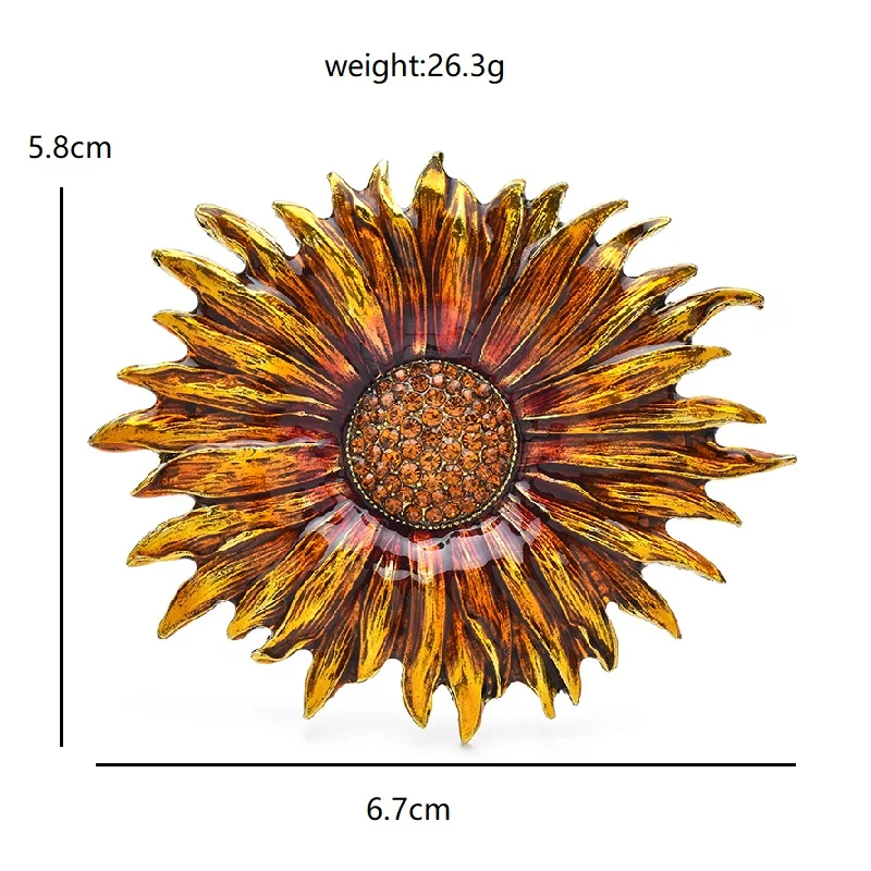 Wuli&baby Enamel Brown Sunflower Brooch Pins with Melon Seeds Rhinestone For Women Plant Jewelry 2025 Accessory Gift