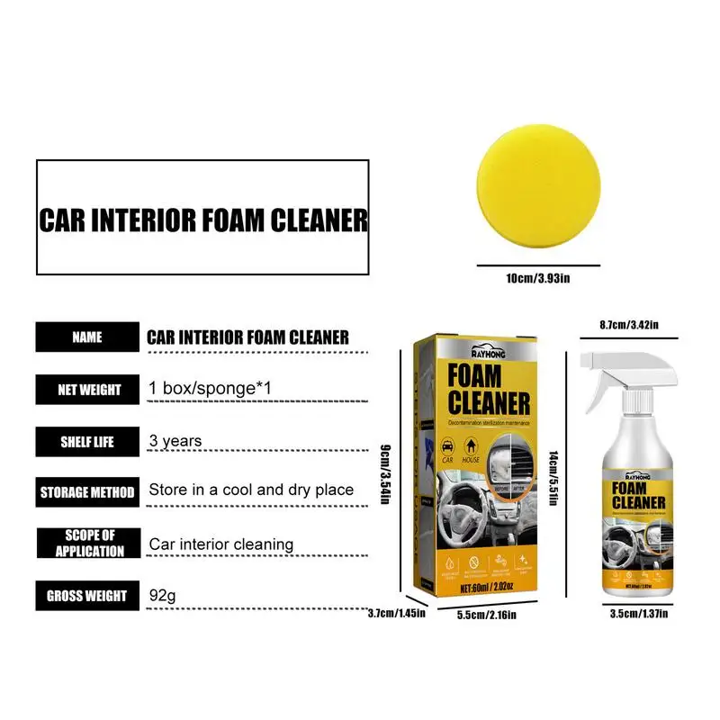 Multipurpose Foam Cleaner Spray Car Foam Cleaner 60ml Strong Stain Removal Kit Multipurpose Car Foaming Cleaner Spray