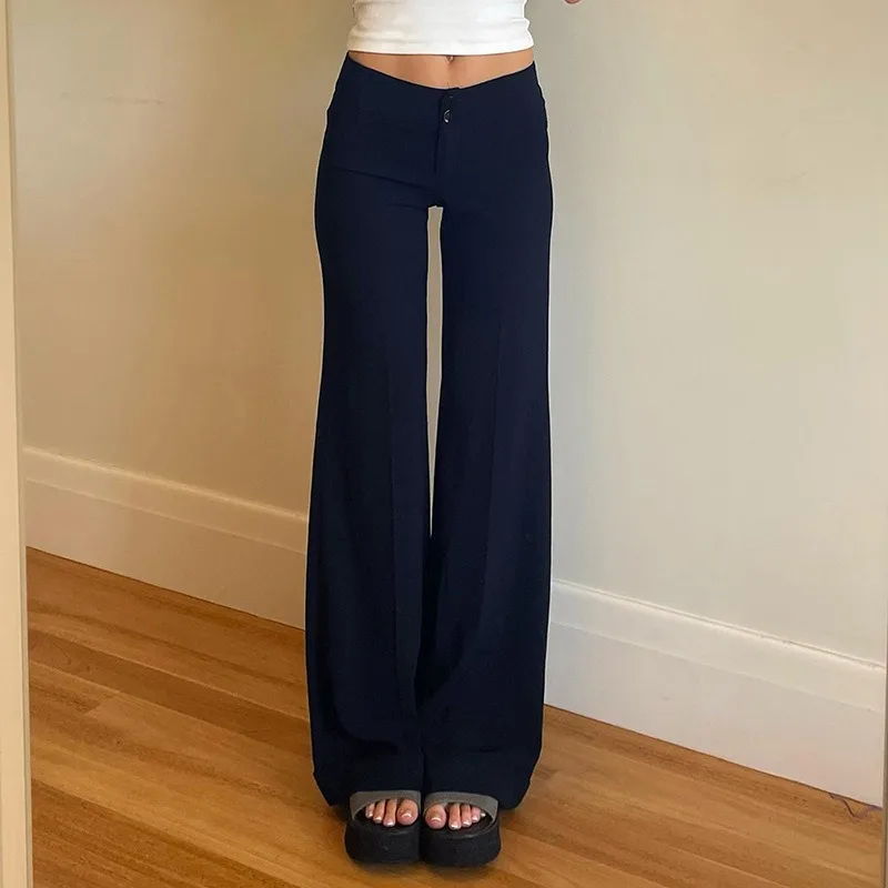 Women's Spring New Solid Casual High Waist Button Loose Flared Pants Temperament Commuting 2024 Basic Female Fashion Trousers