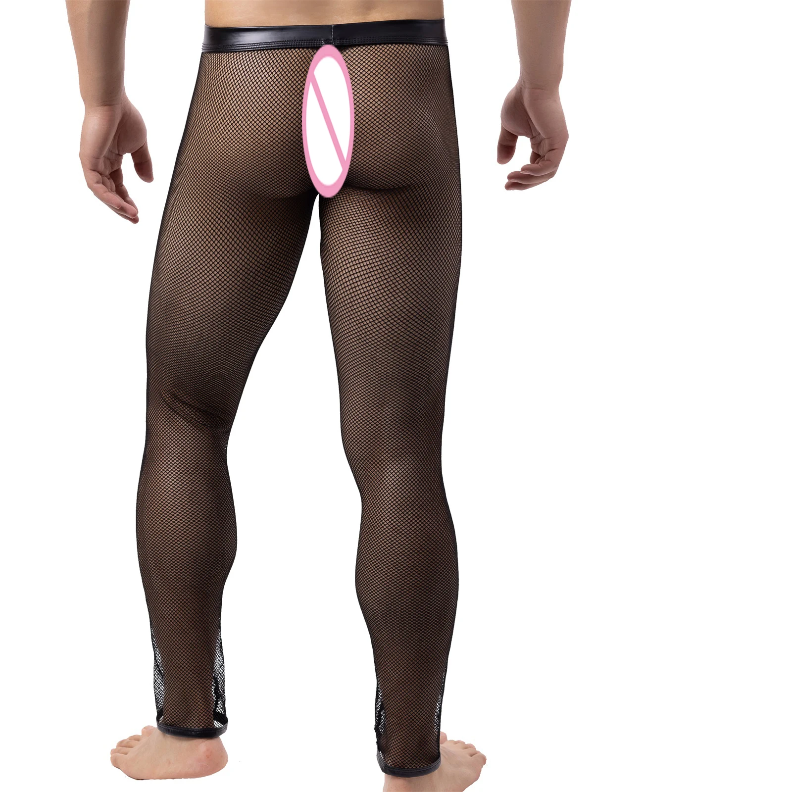 Fishnet Long Pants Men Sexy Pajama Bottoms See Through Lounge Mesh Sheer Penis Pouch Sleep Trousers Nightwear Transparent