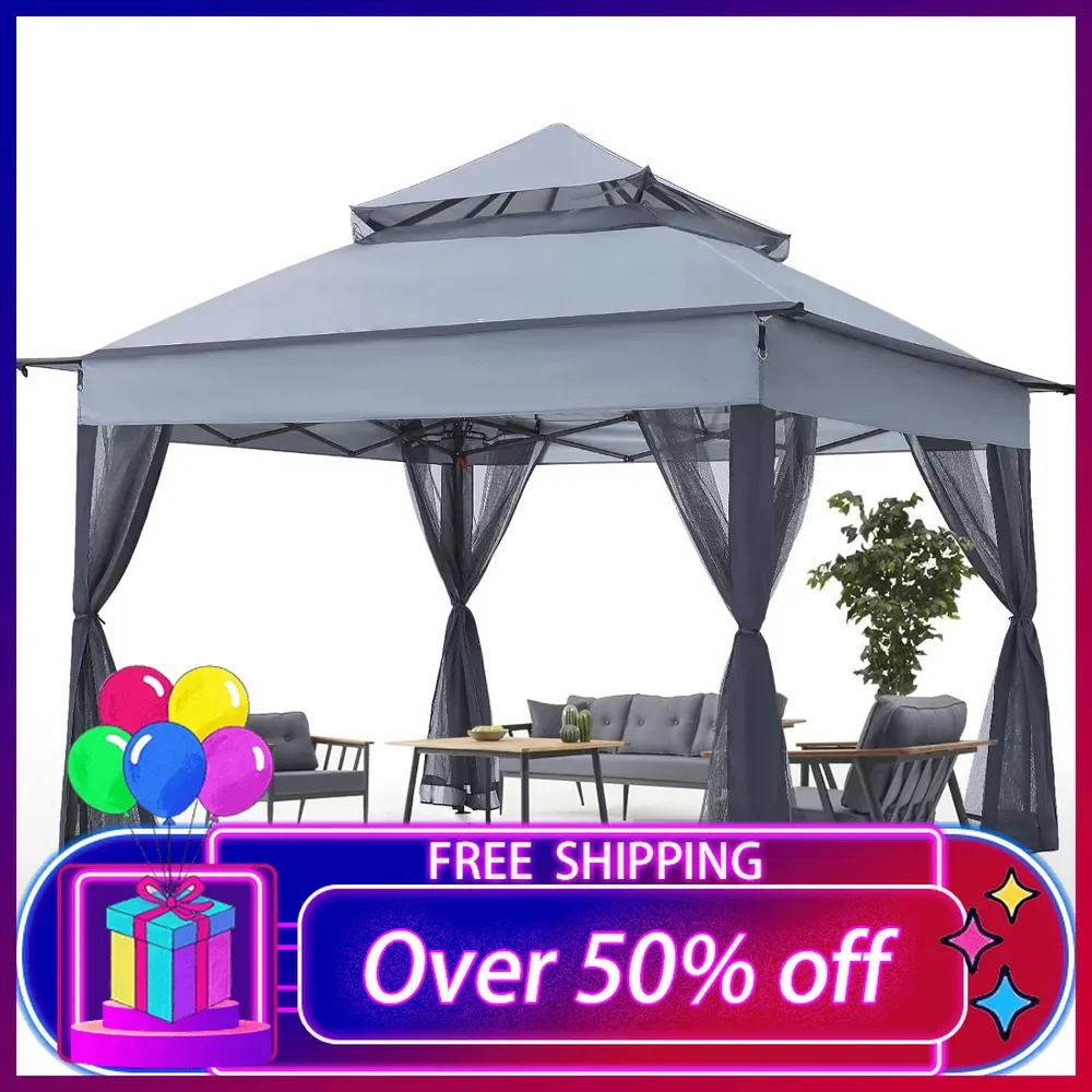 Pop Up Gazebo 11x11 - Outdoor Canopy Tent with Mosquito Netting for Patio Garden Backyard (Gray), Water Resistant Gazebo