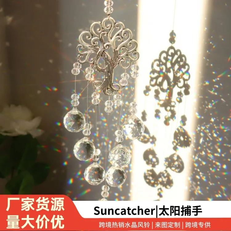 FL Tree of Life Crystal Wind Chimes DIY Pendant Garden Decoration Sun Catcher Hanging Window Home Accessories