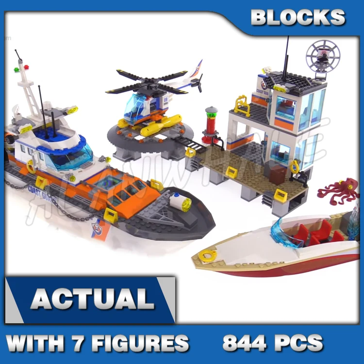 

844pcs City Urban Coast Guard Observation Headquarters Ship Speedboat 10755 Building Blocks Set Bricks Compatible with Model