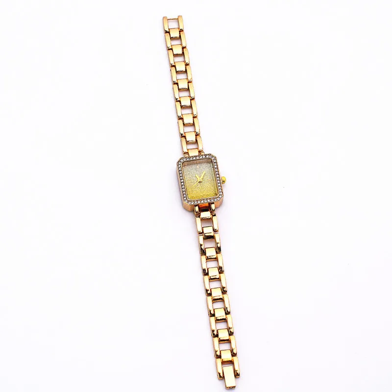Jam Tangan Wanita Bermerek Mewah Jam Tangan Kuarsa Wanita Desain Minimalis Kristal Persegi Modis Jam Tangan Baja Tahan Karat Reloj Mujer