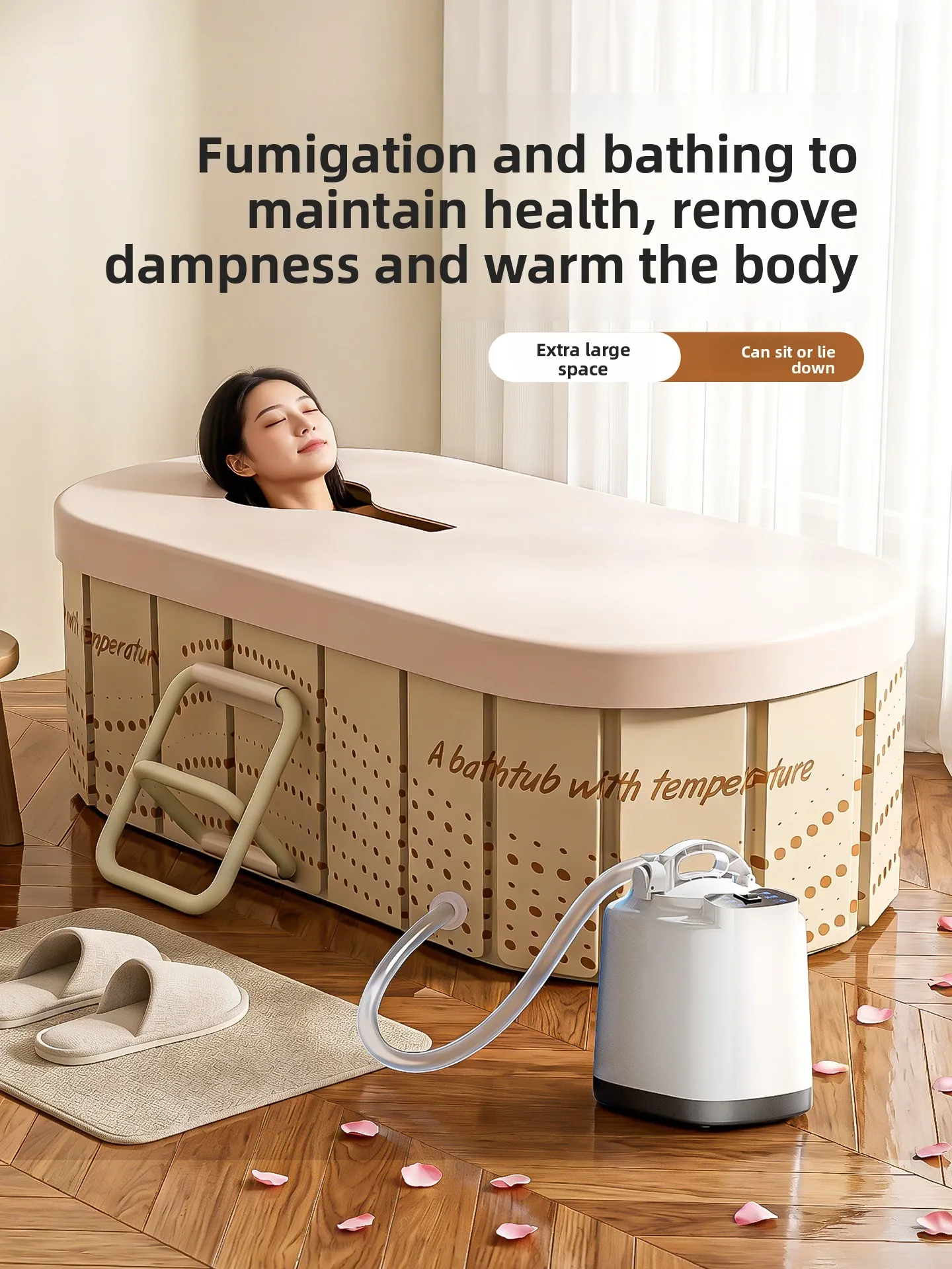 

Zml foldable bathtub - adult full body soaking tub, steaming bath, and shower bucket - your home essential